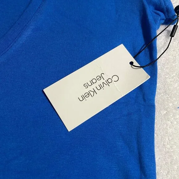 Calvin Klein Jeans Women's Cap-Sleeve V-Neck Bodysuit - Blue, Size XS, NWT - Picture 7 of 12